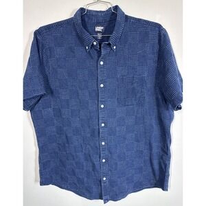 Lands End Traditional Fit Checkerboard Button Down Short Sleeve Shirt Mens 2XLT